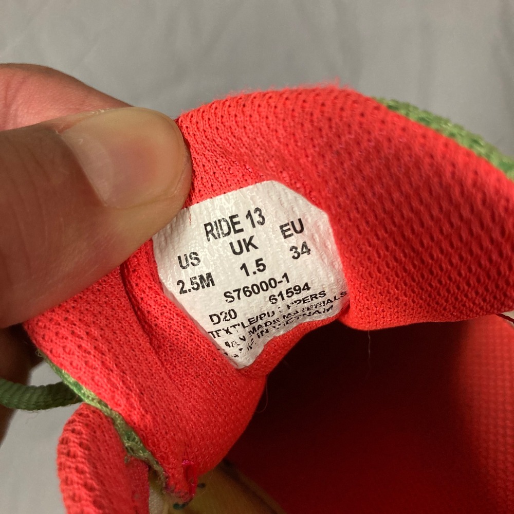 Saucony Ride 13 Kids Running Shoes Neon Yellow Green Orange Sneakers - Picture 9 of 9